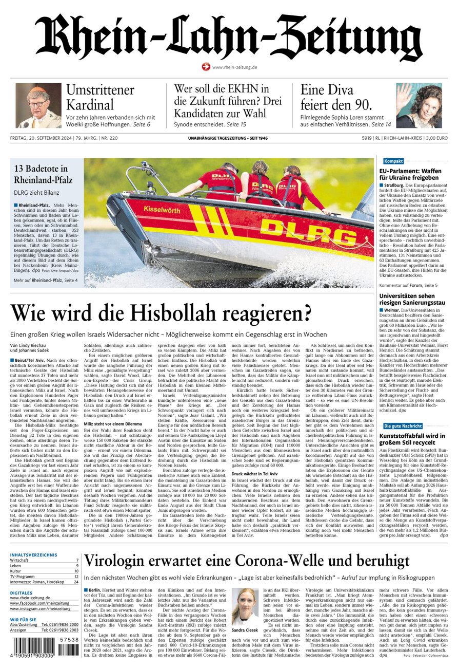 Rhein-Lahn-Zeitung vom Freitag, 20.09.2024