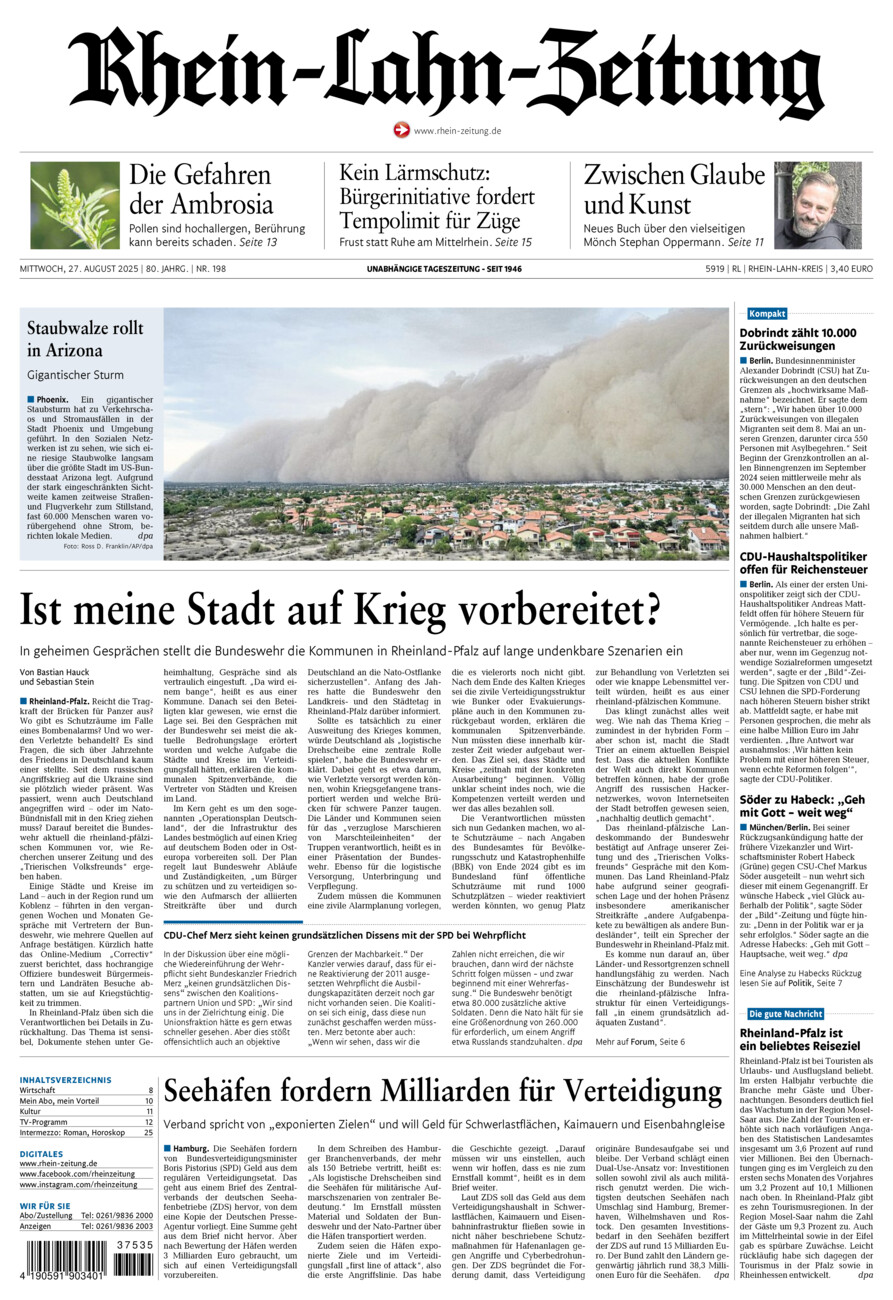 Rhein-Lahn-Zeitung vom Mittwoch, 27.08.2025