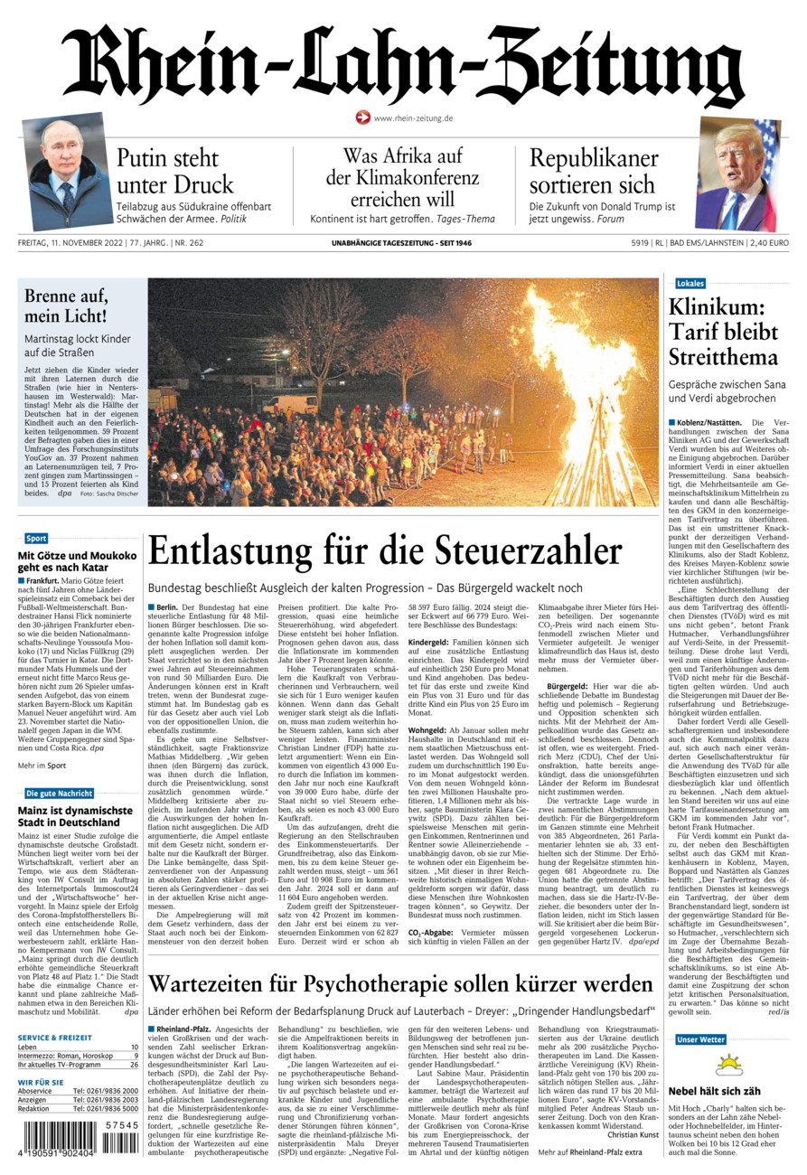Rhein-Lahn-Zeitung vom Freitag, 11.11.2022