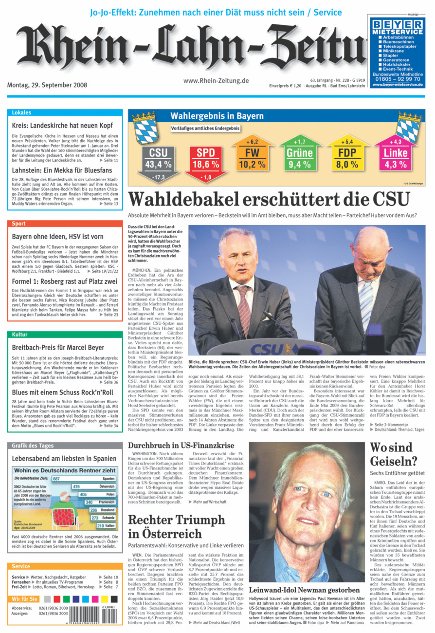 Rhein-Lahn-Zeitung vom Montag, 29.09.2008