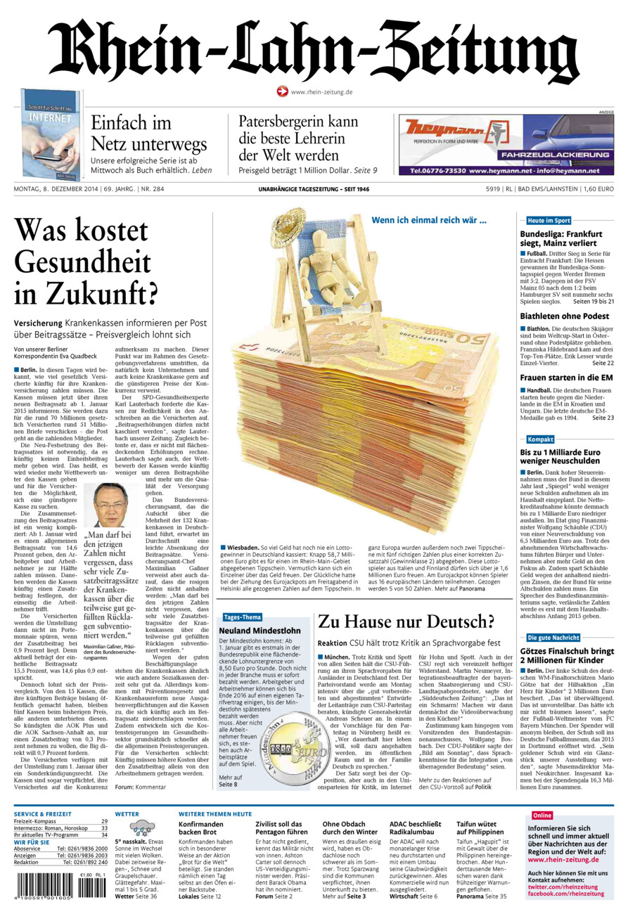 Rhein-Lahn-Zeitung vom Montag, 08.12.2014
