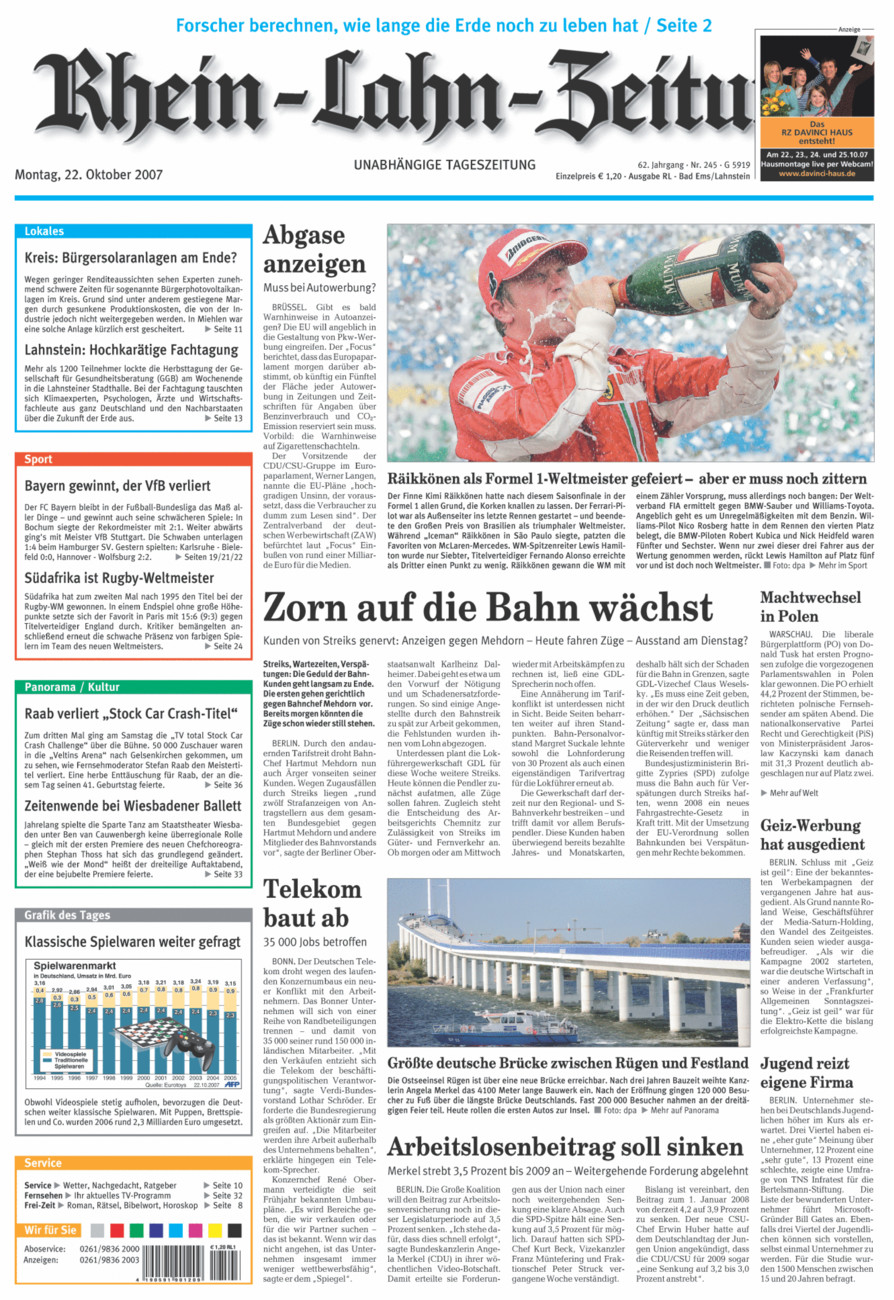 Rhein-Lahn-Zeitung vom Montag, 22.10.2007