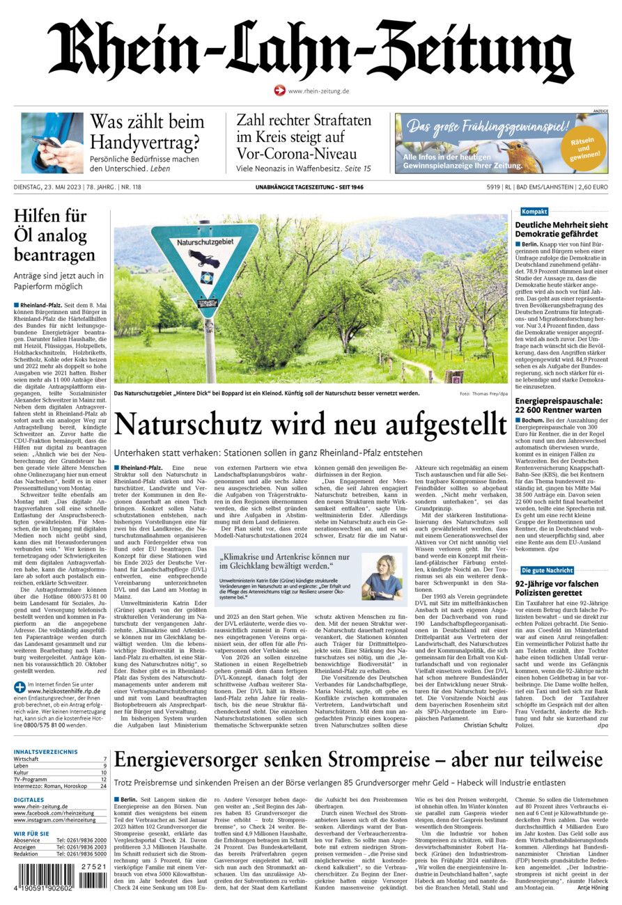 Rhein-Lahn-Zeitung vom Dienstag, 23.05.2023