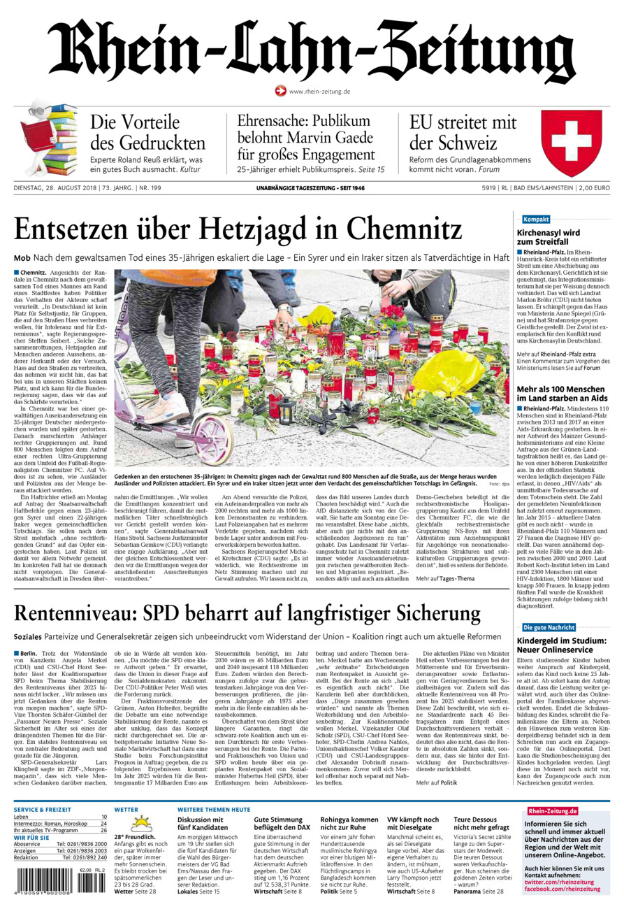 Rhein-Lahn-Zeitung vom Dienstag, 28.08.2018