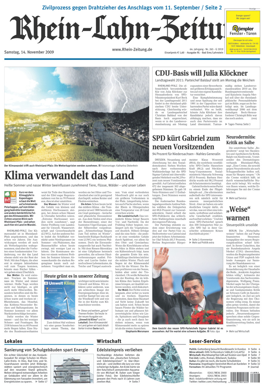 Rhein-Lahn-Zeitung vom Samstag, 14.11.2009
