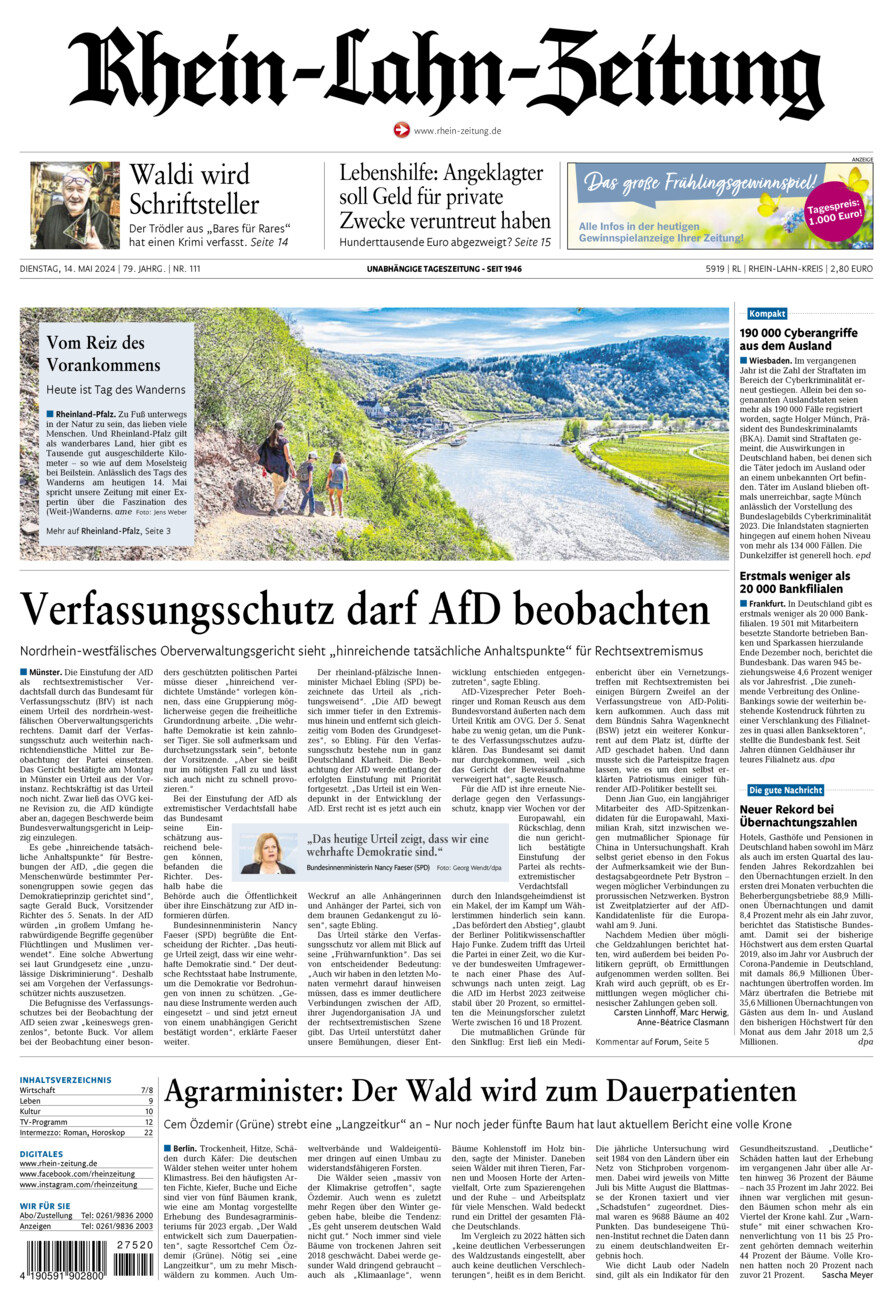 Rhein-Lahn-Zeitung vom Dienstag, 14.05.2024