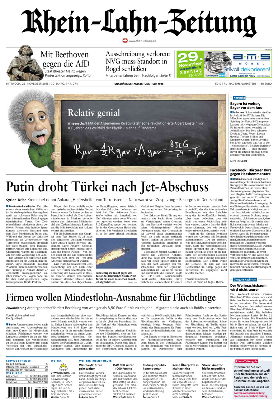 Rhein-Lahn-Zeitung vom Mittwoch, 25.11.2015