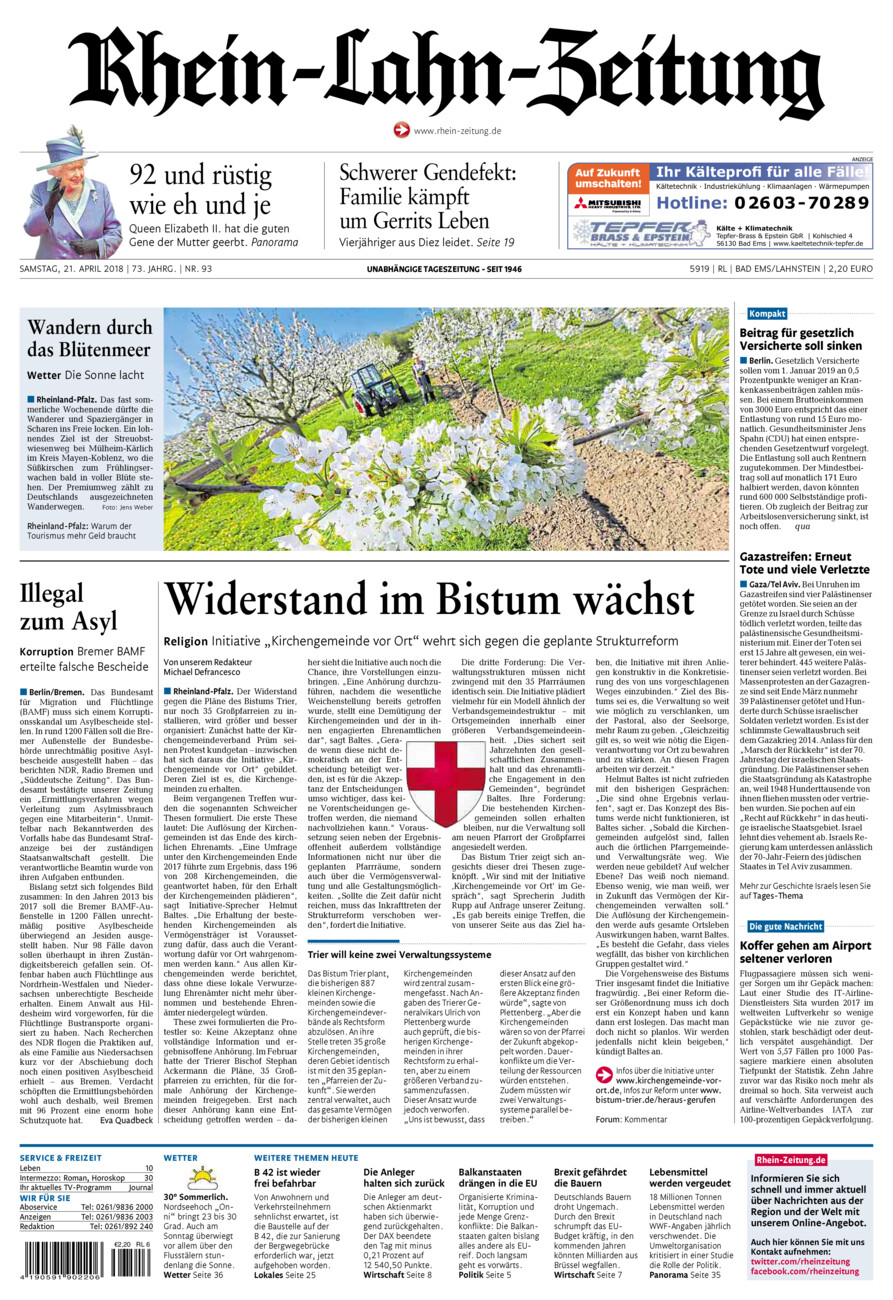 Rhein-Lahn-Zeitung vom Samstag, 21.04.2018