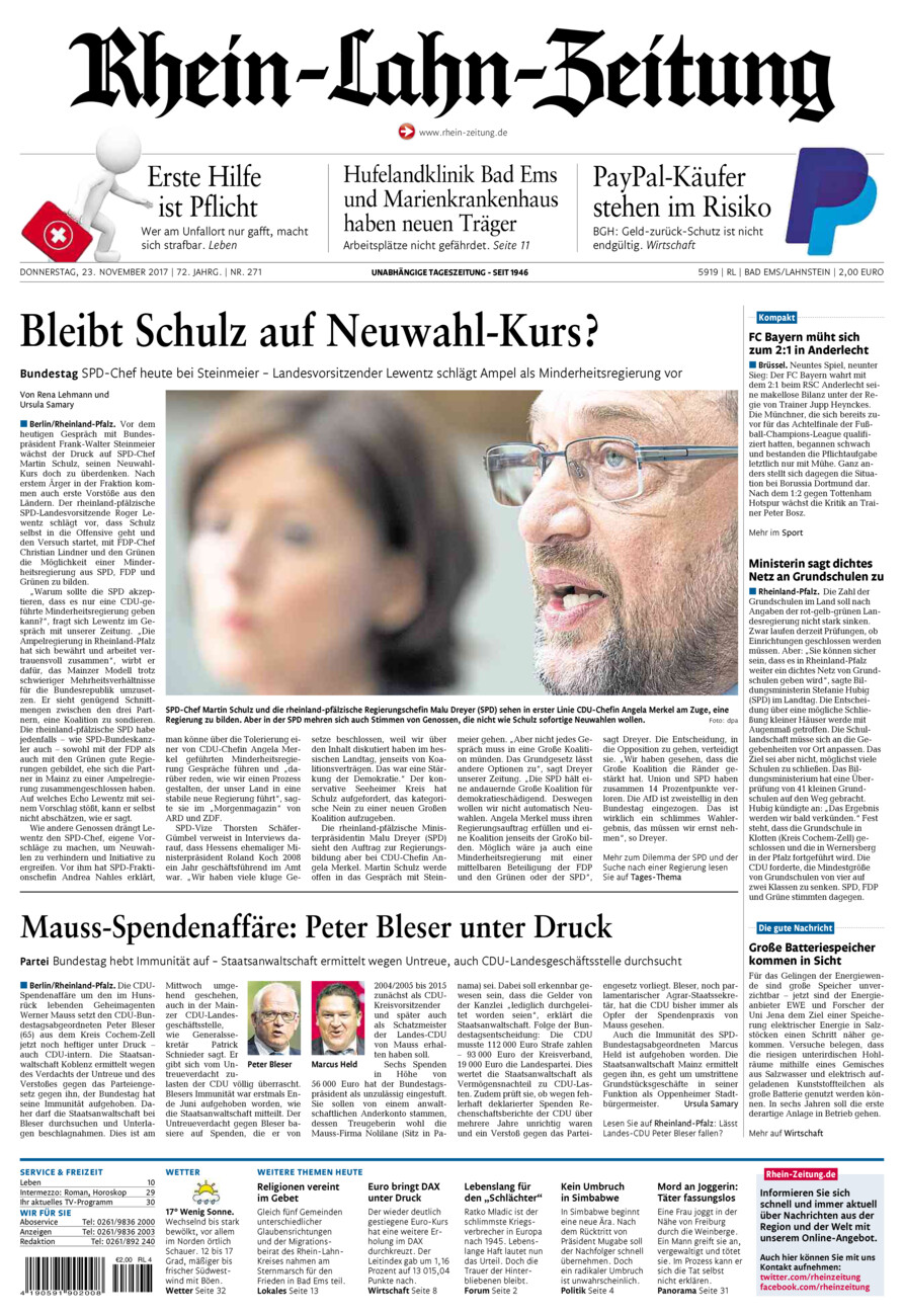 Rhein-Lahn-Zeitung vom Donnerstag, 23.11.2017