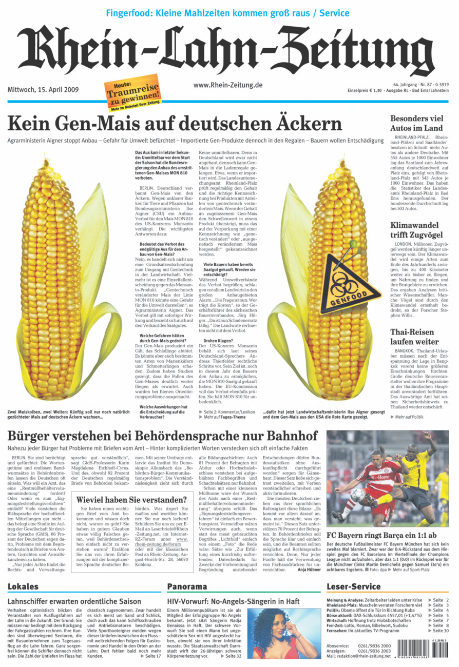 Rhein-Lahn-Zeitung vom Mittwoch, 15.04.2009