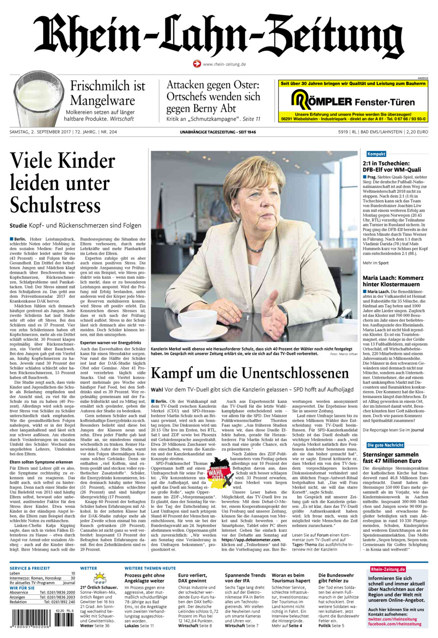 Rhein-Lahn-Zeitung vom Samstag, 02.09.2017