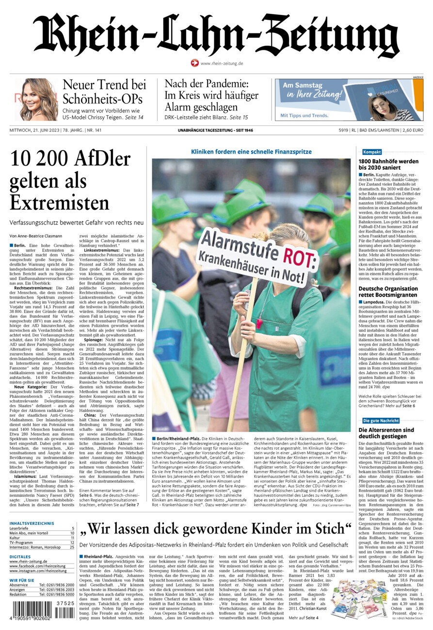 Rhein-Lahn-Zeitung vom Mittwoch, 21.06.2023