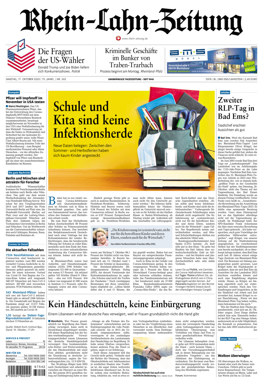 Rhein-Lahn-Zeitung vom Samstag, 17.10.2020