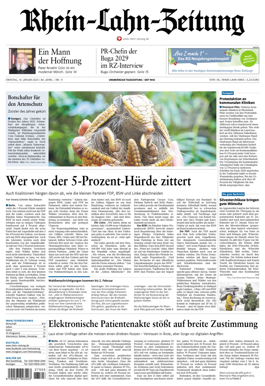 Rhein-Lahn-Zeitung vom Dienstag, 14.01.2025