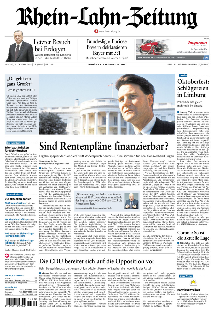 Rhein-Lahn-Zeitung vom Montag, 18.10.2021
