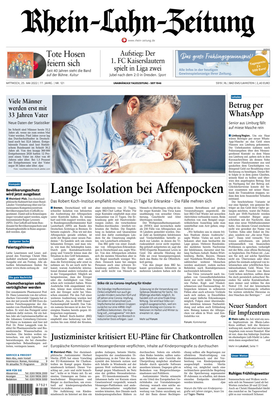 Rhein-Lahn-Zeitung vom Mittwoch, 25.05.2022