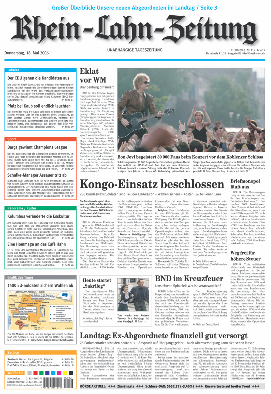 Rhein-Lahn-Zeitung vom Donnerstag, 18.05.2006