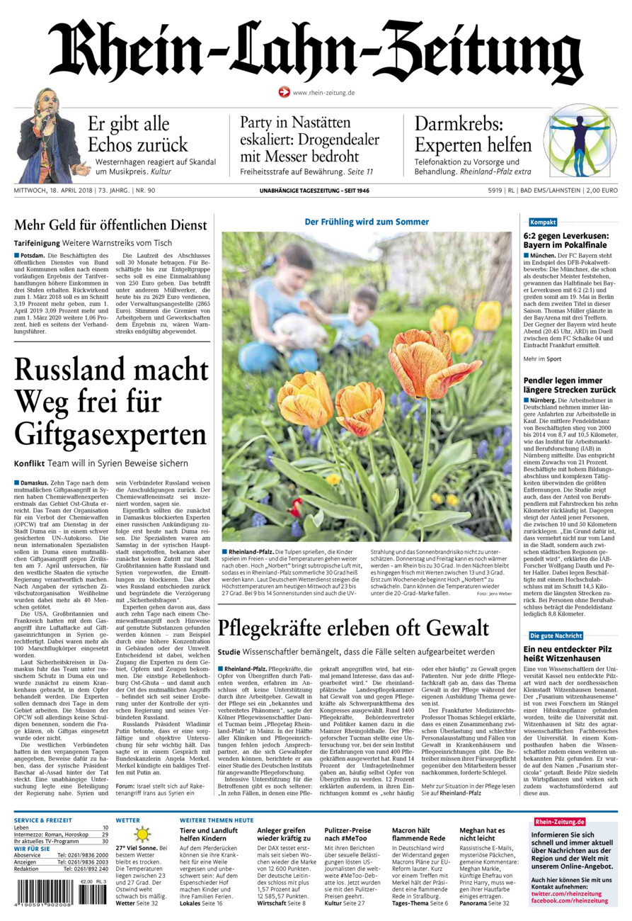 Rhein-Lahn-Zeitung vom Mittwoch, 18.04.2018