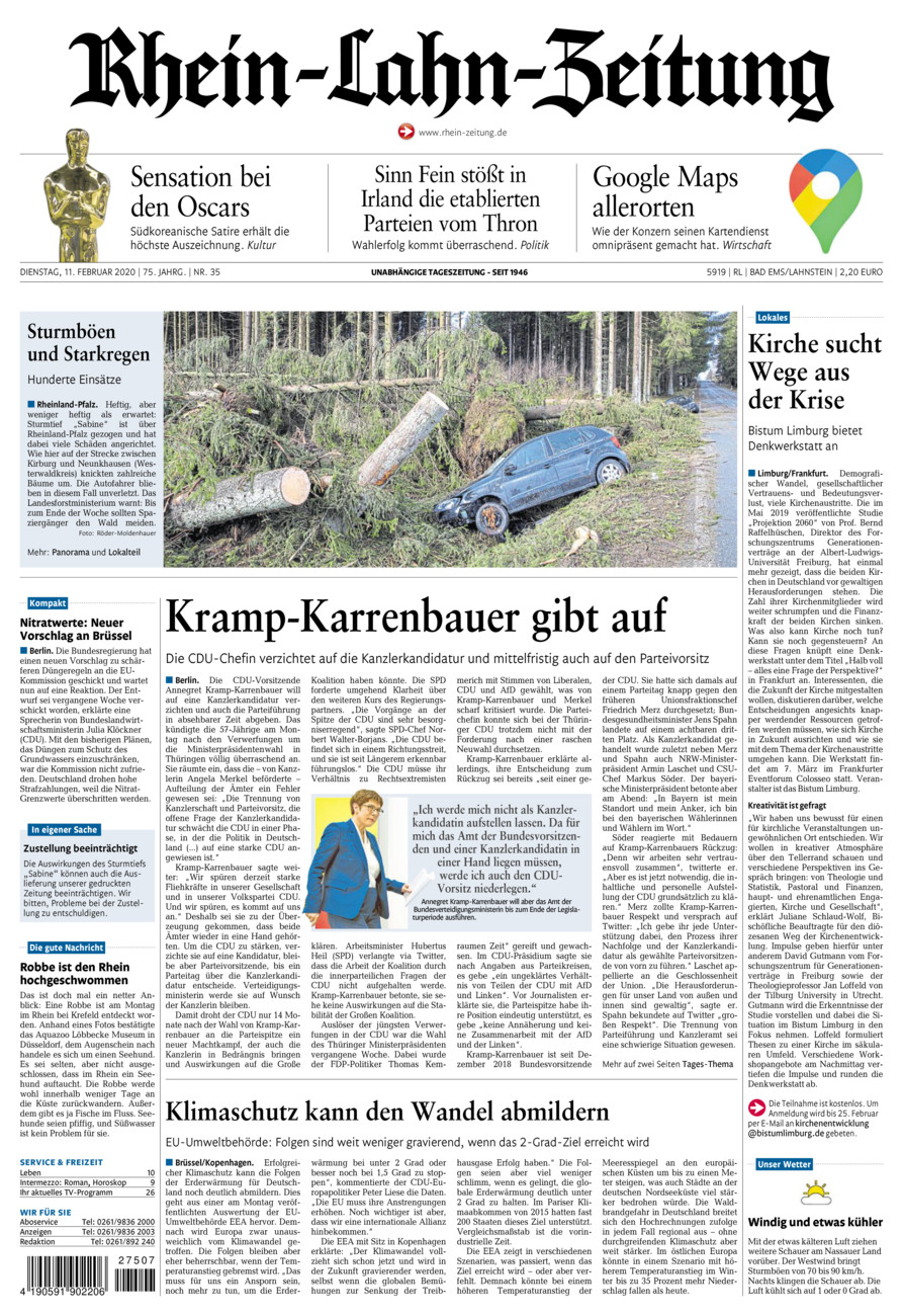 Rhein-Lahn-Zeitung vom Dienstag, 11.02.2020