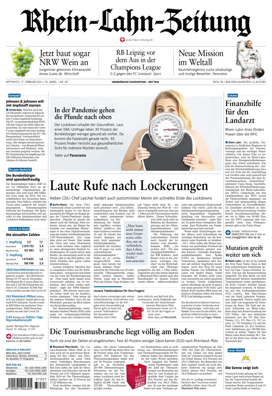 Rhein-Lahn-Zeitung vom Mittwoch, 17.02.2021