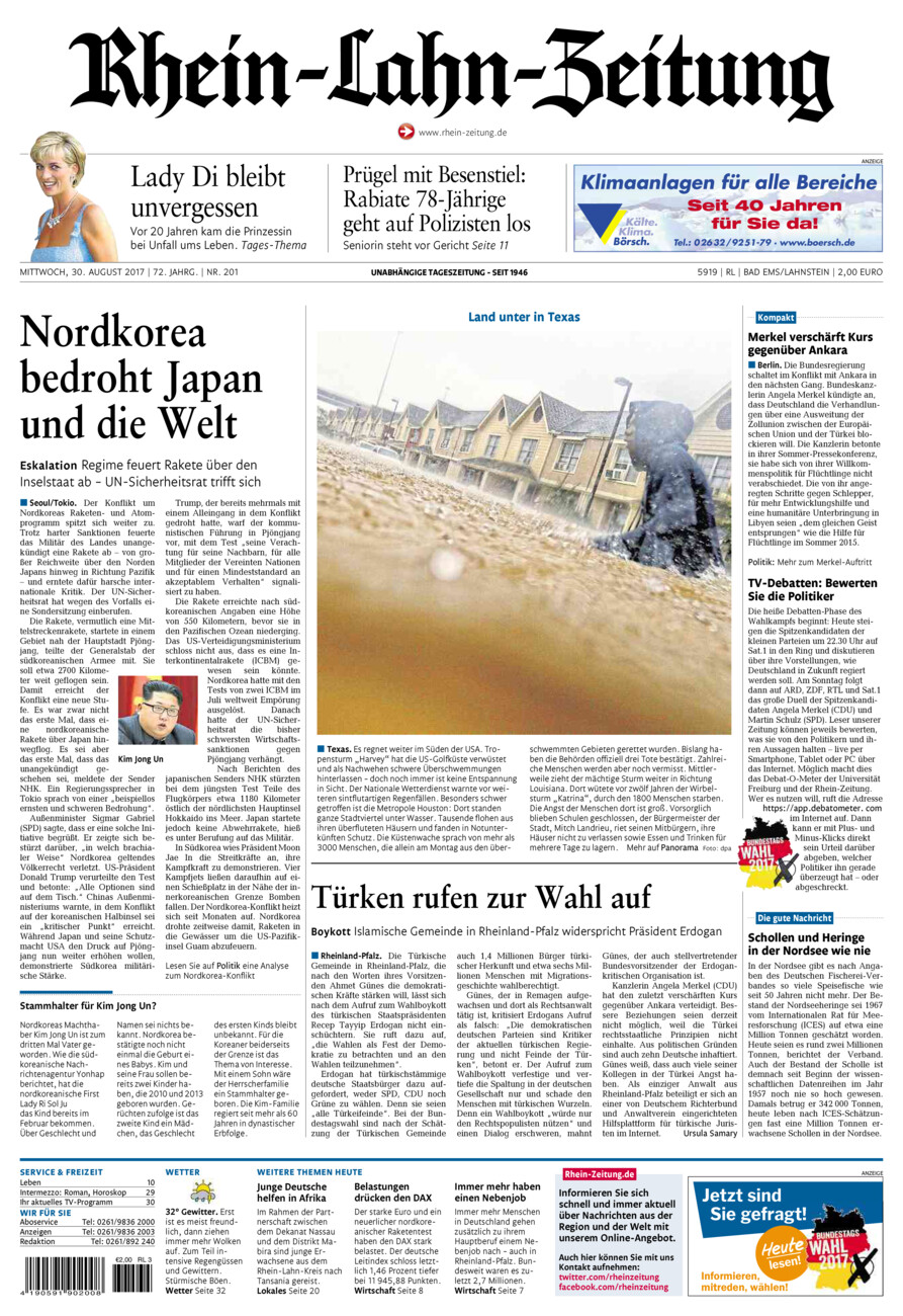 Rhein-Lahn-Zeitung vom Mittwoch, 30.08.2017