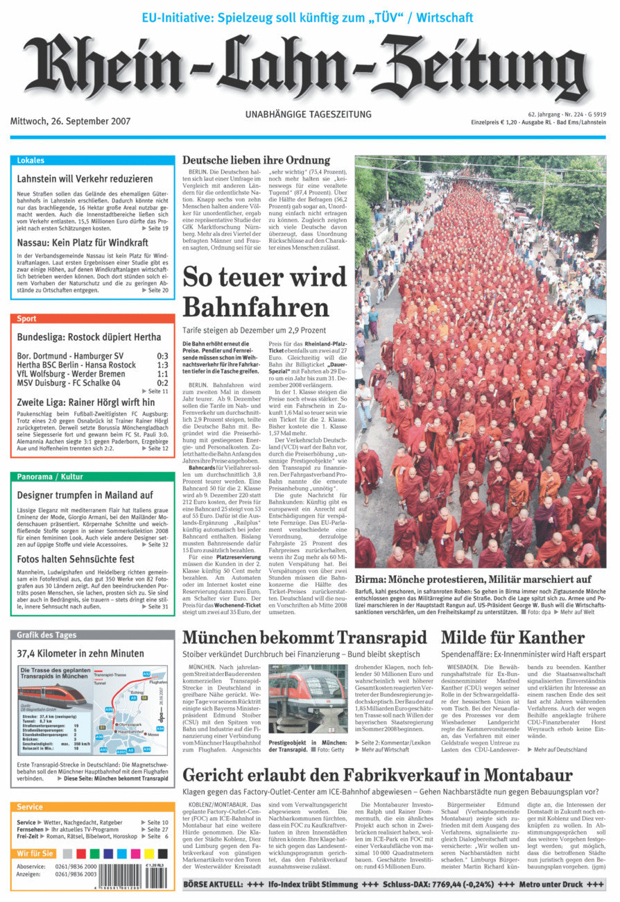 Rhein-Lahn-Zeitung vom Mittwoch, 26.09.2007
