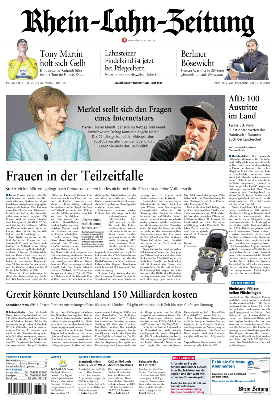 Rhein-Lahn-Zeitung vom Mittwoch, 08.07.2015