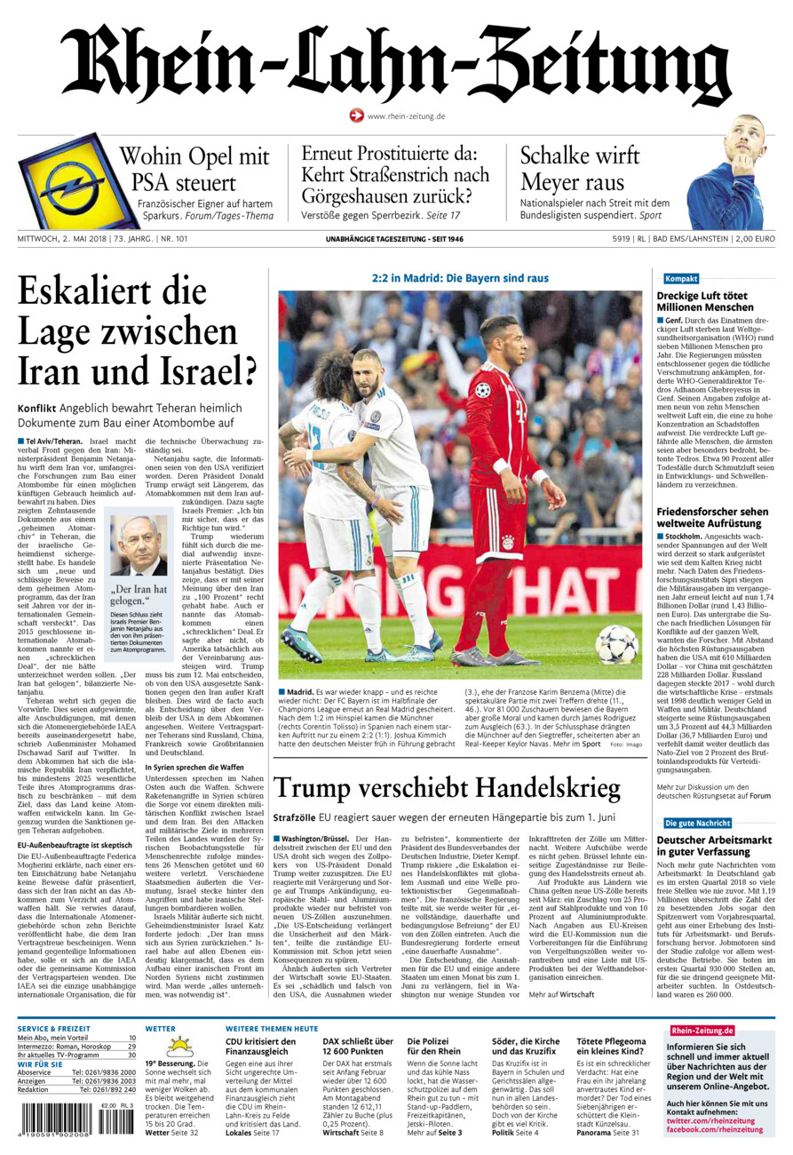 Rhein-Lahn-Zeitung vom Mittwoch, 02.05.2018
