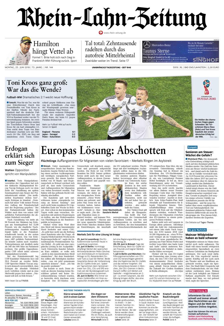 Rhein-Lahn-Zeitung vom Montag, 25.06.2018