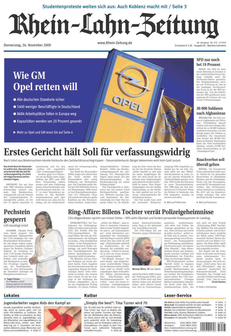 Rhein-Lahn-Zeitung vom Donnerstag, 26.11.2009