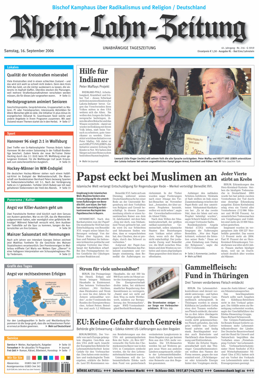 Rhein-Lahn-Zeitung vom Samstag, 16.09.2006