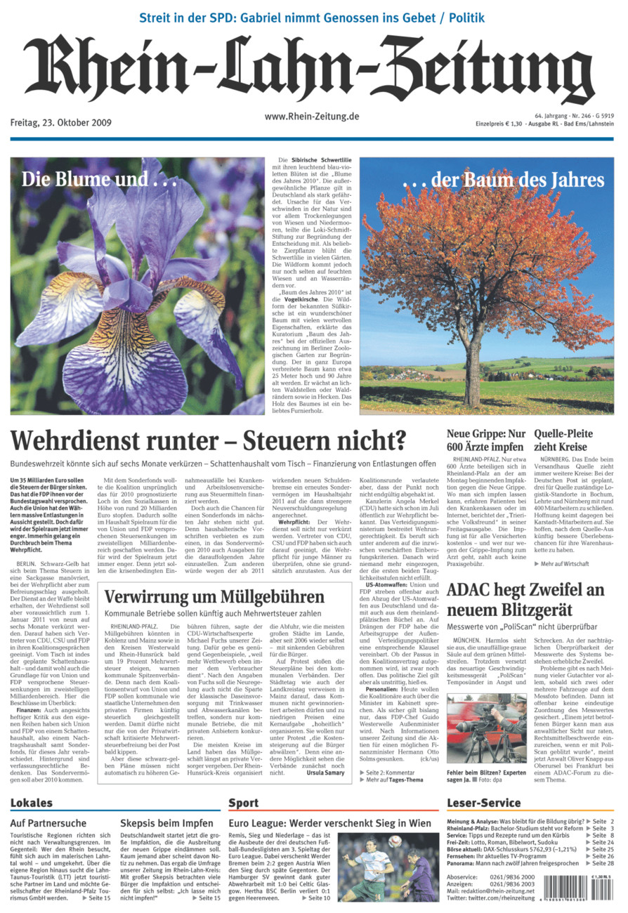 Rhein-Lahn-Zeitung vom Freitag, 23.10.2009