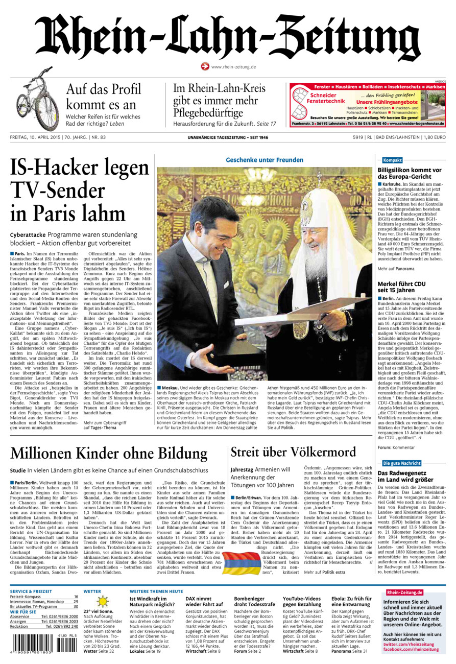 Rhein-Lahn-Zeitung vom Freitag, 10.04.2015