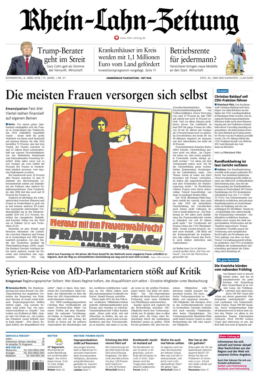 Rhein-Lahn-Zeitung vom Donnerstag, 08.03.2018