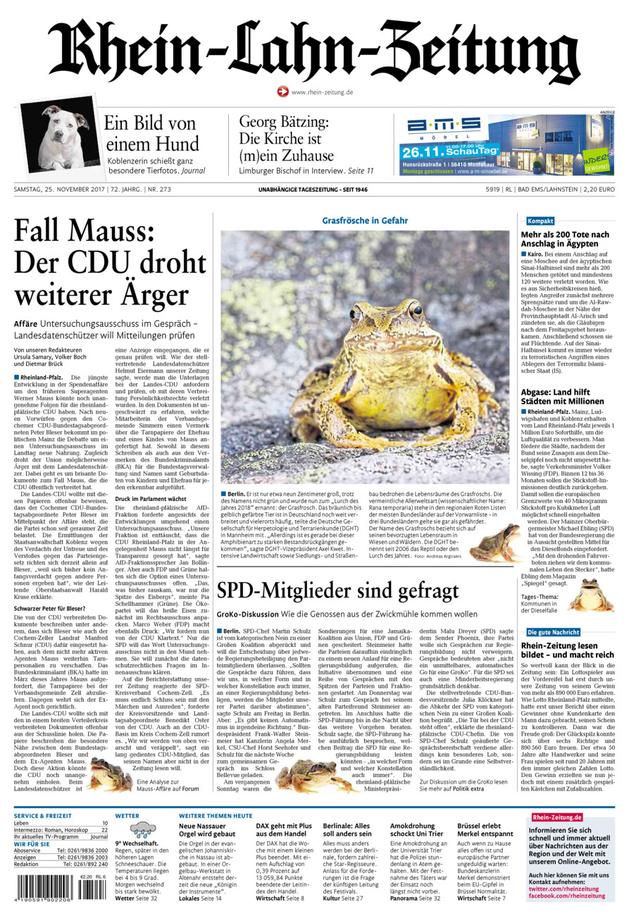 Rhein-Lahn-Zeitung vom Samstag, 25.11.2017