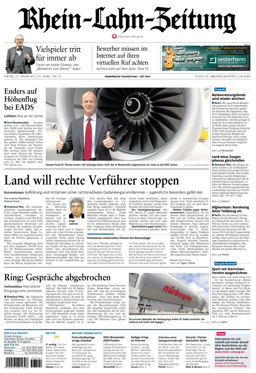 Rhein-Lahn-Zeitung vom Freitag, 27.01.2012