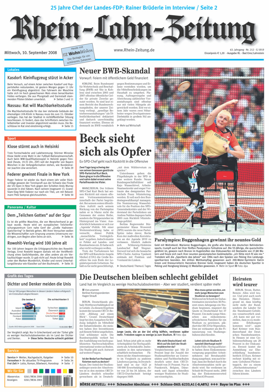 Rhein-Lahn-Zeitung vom Mittwoch, 10.09.2008