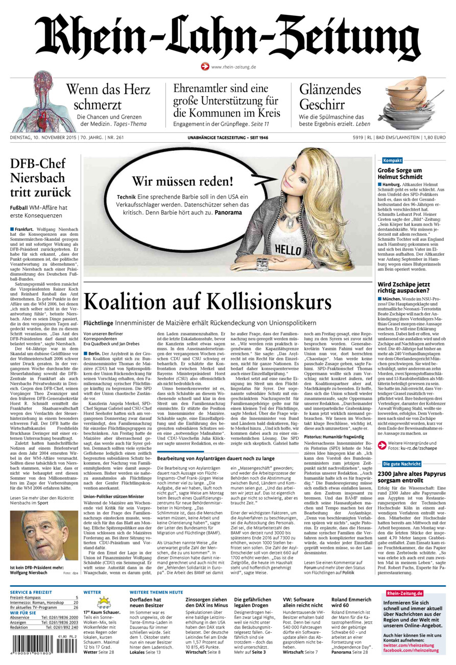 Rhein-Lahn-Zeitung vom Dienstag, 10.11.2015