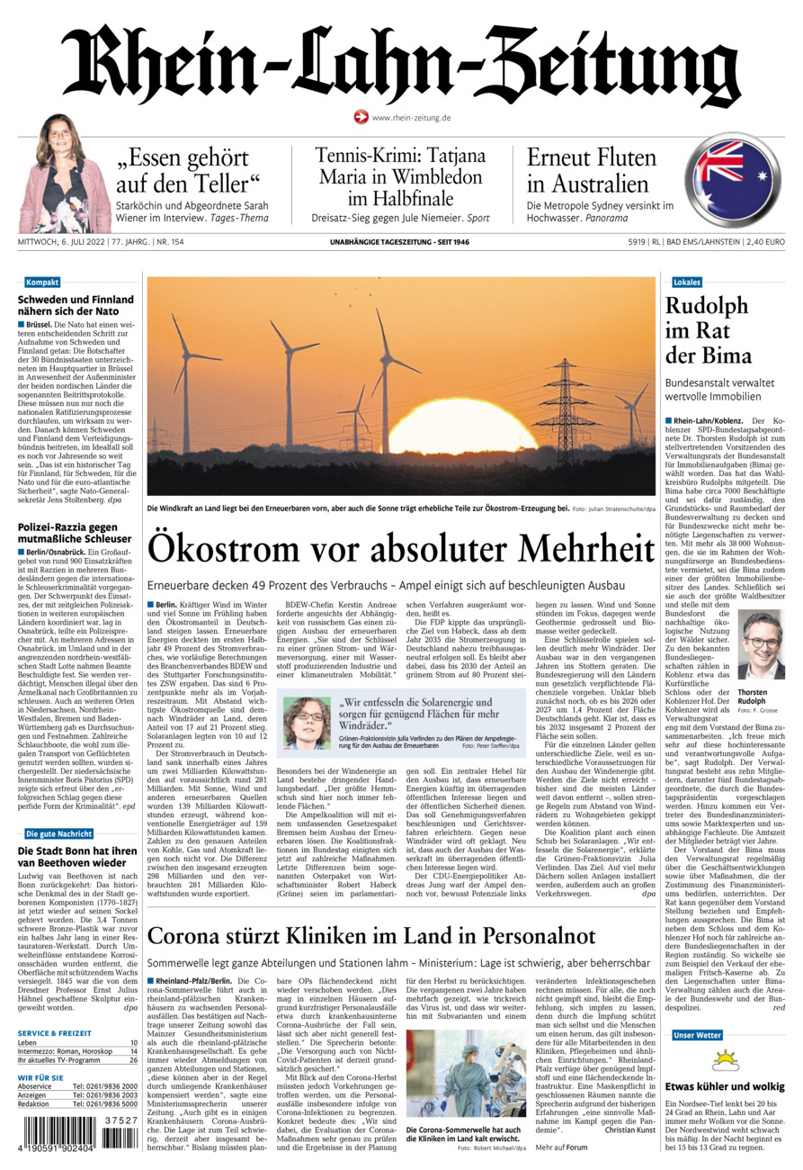 Rhein-Lahn-Zeitung vom Mittwoch, 06.07.2022