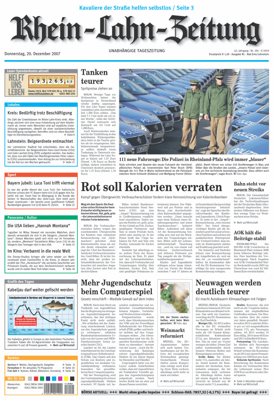 Rhein-Lahn-Zeitung vom Donnerstag, 20.12.2007