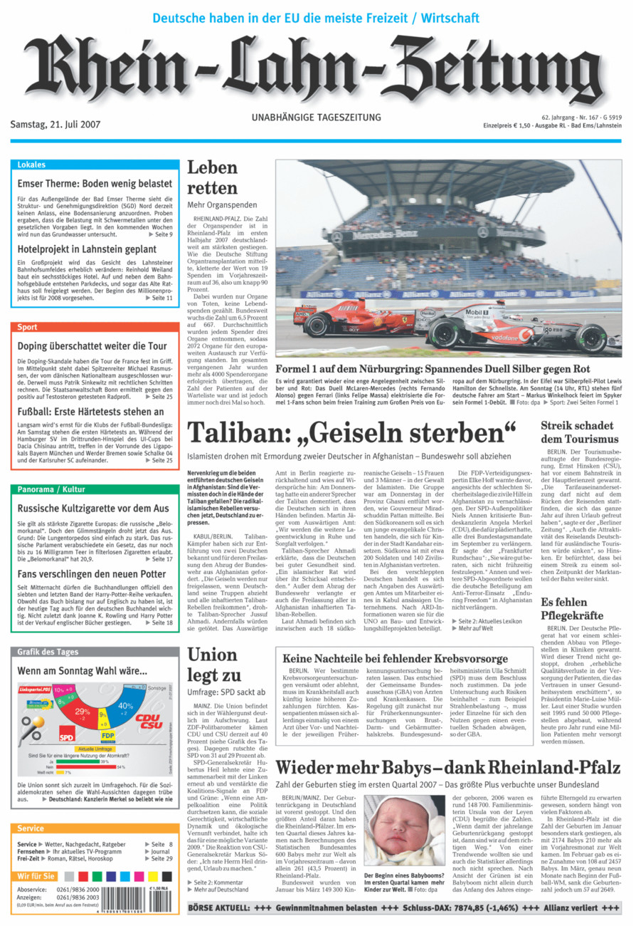 Rhein-Lahn-Zeitung vom Samstag, 21.07.2007