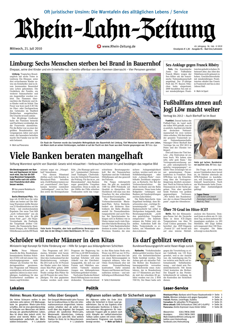 Rhein-Lahn-Zeitung vom Mittwoch, 21.07.2010