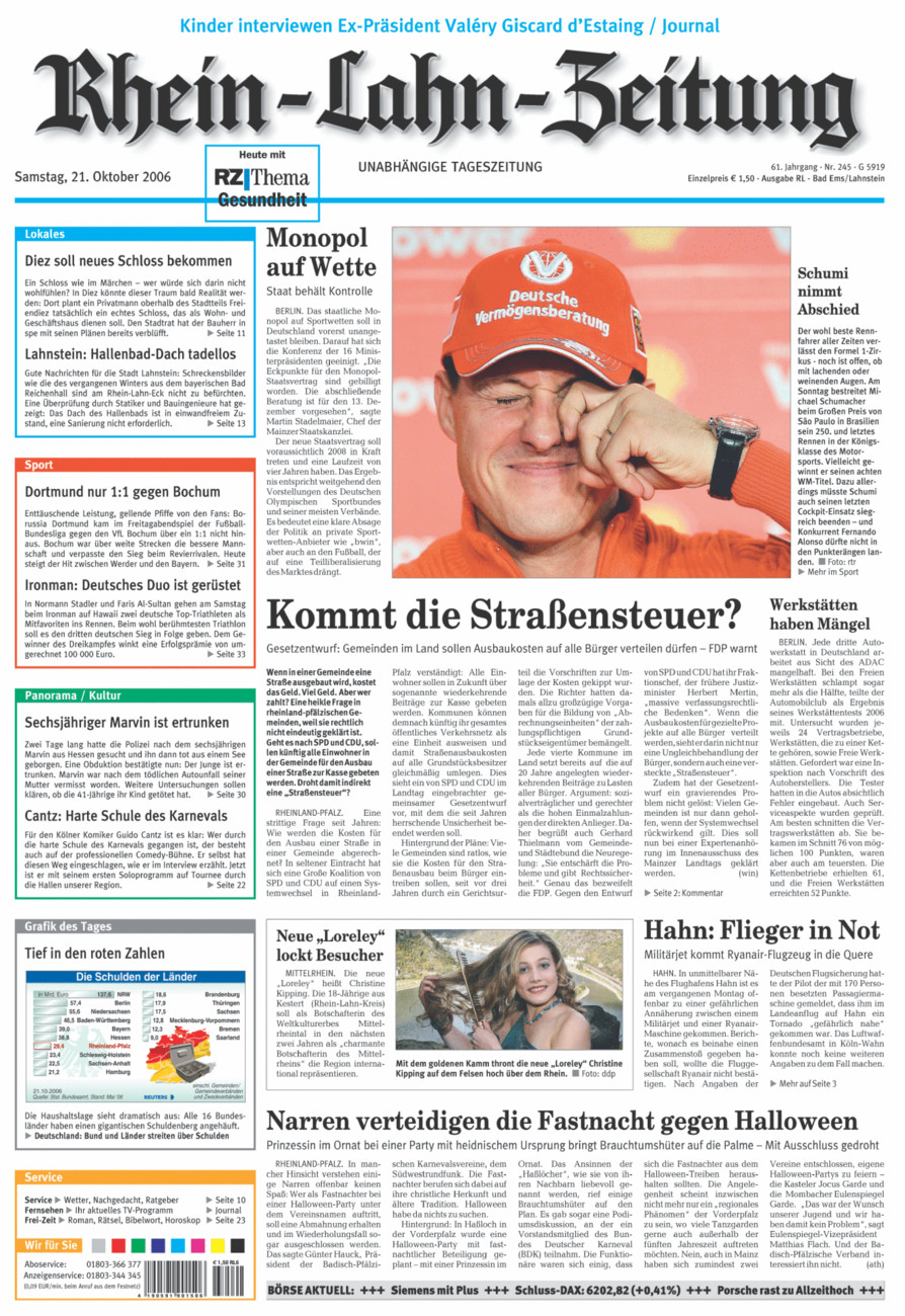 Rhein-Lahn-Zeitung vom Samstag, 21.10.2006