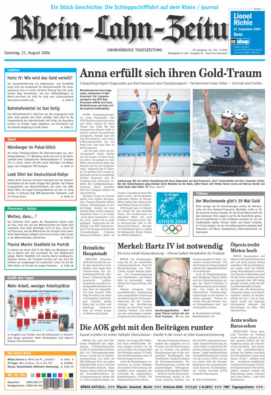 Rhein-Lahn-Zeitung vom Samstag, 21.08.2004