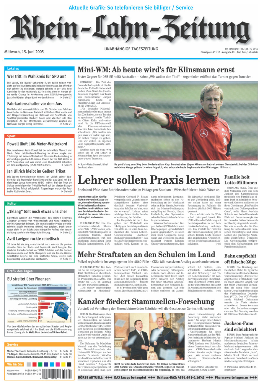 Rhein-Lahn-Zeitung vom Mittwoch, 15.06.2005