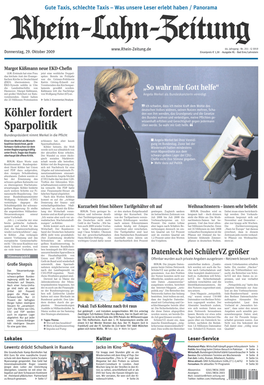 Rhein-Lahn-Zeitung vom Donnerstag, 29.10.2009