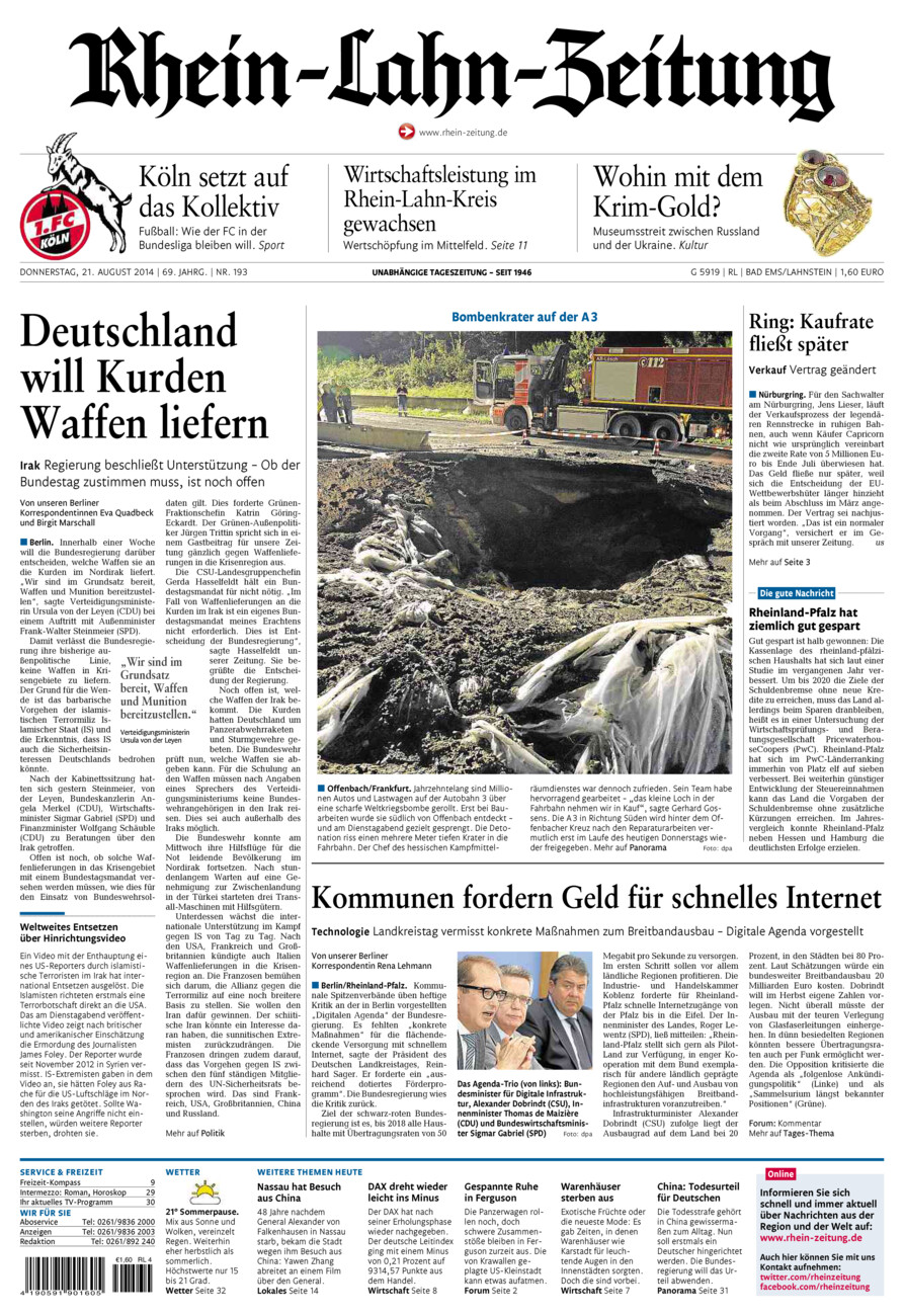 Rhein-Lahn-Zeitung vom Donnerstag, 21.08.2014