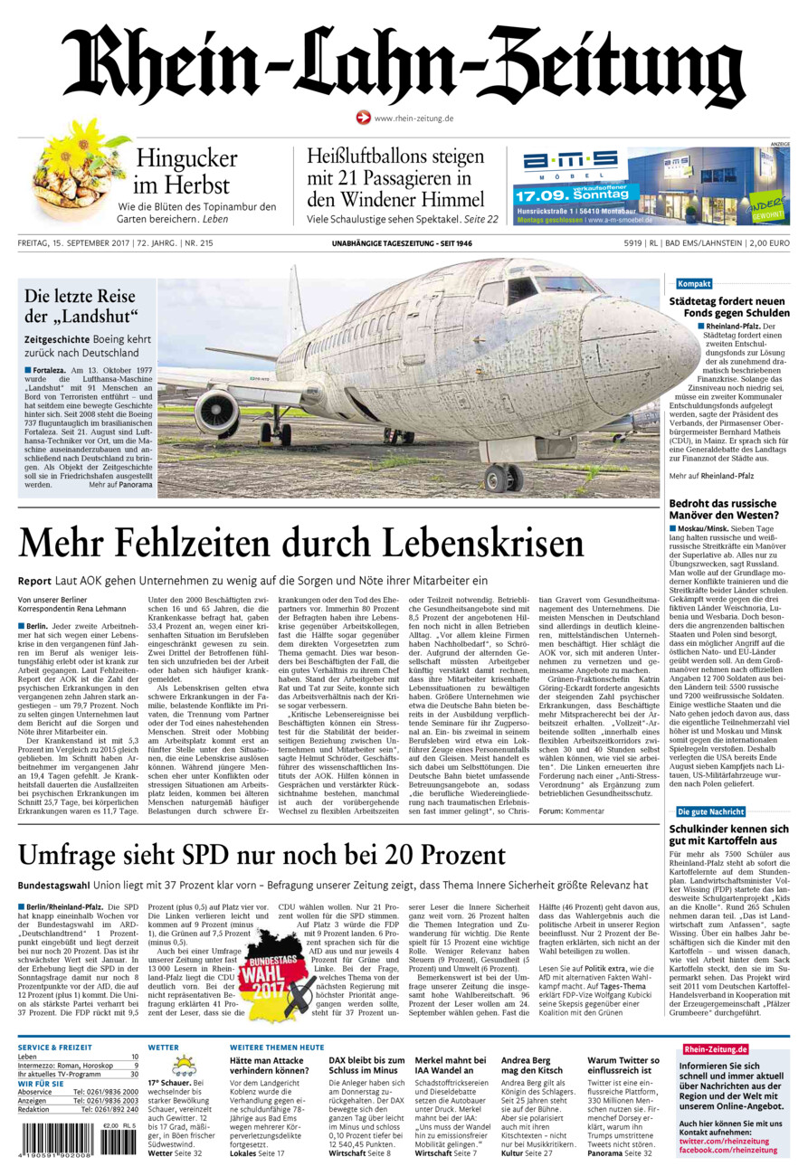 Rhein-Lahn-Zeitung vom Freitag, 15.09.2017