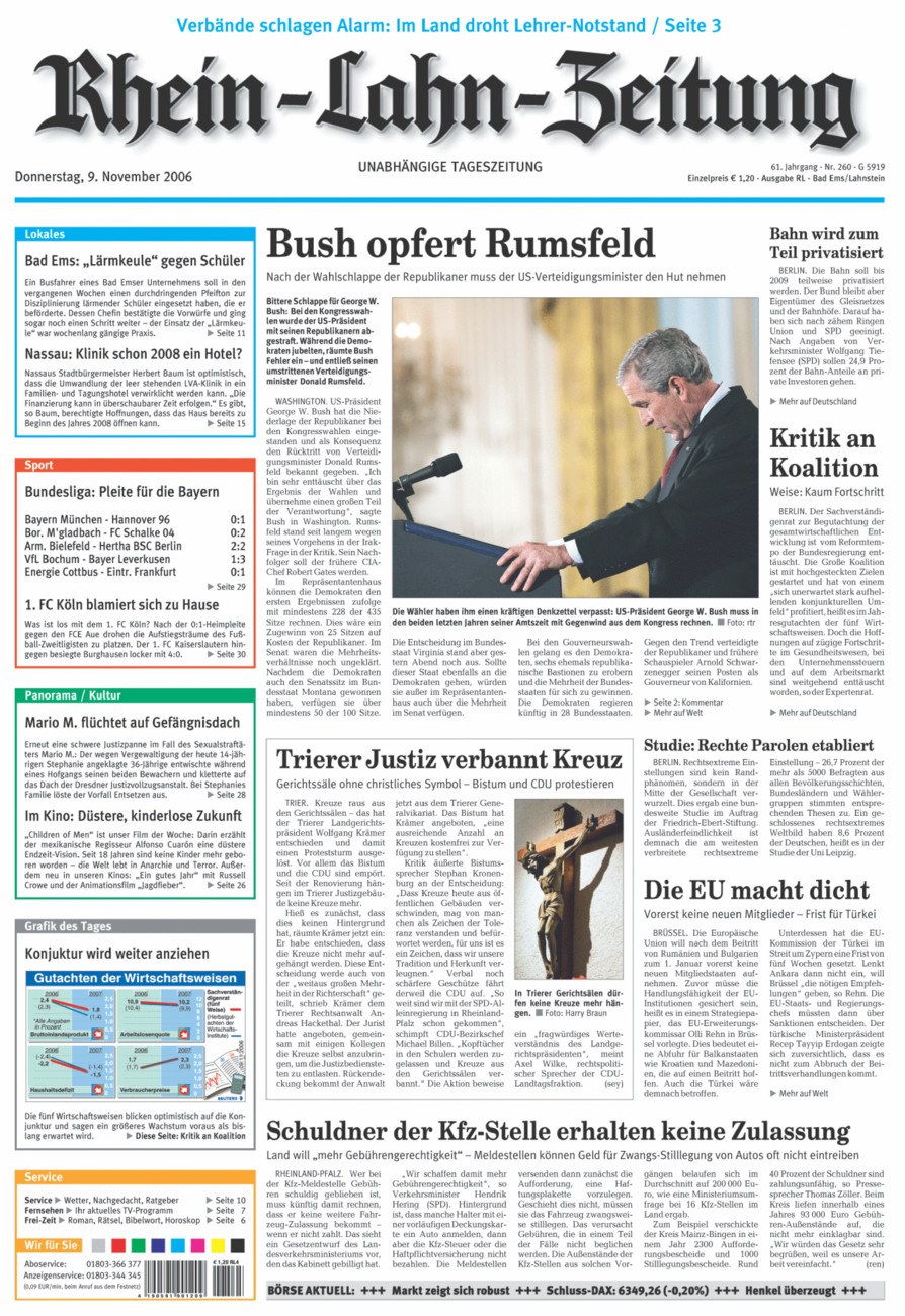 Rhein-Lahn-Zeitung vom Donnerstag, 09.11.2006