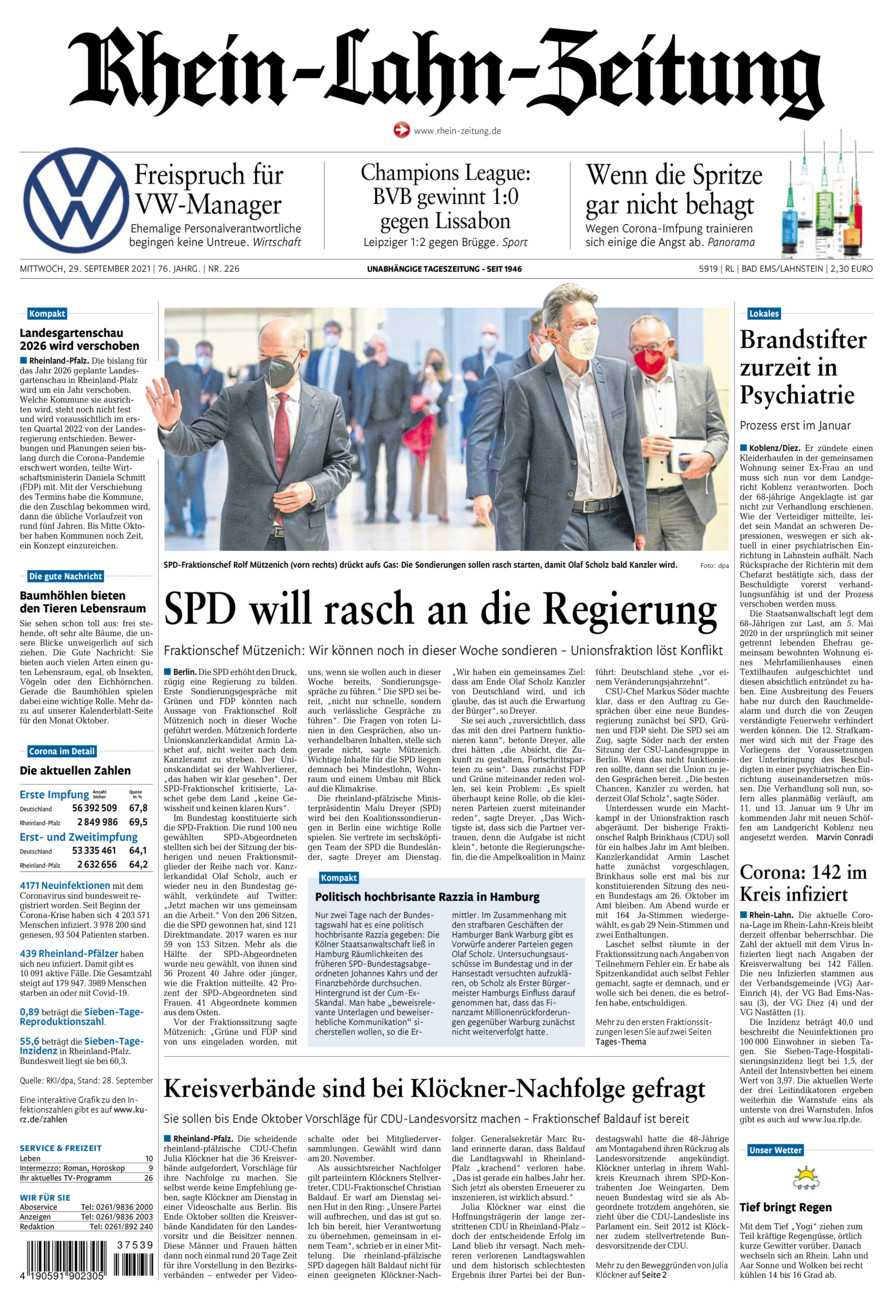 Rhein-Lahn-Zeitung vom Mittwoch, 29.09.2021